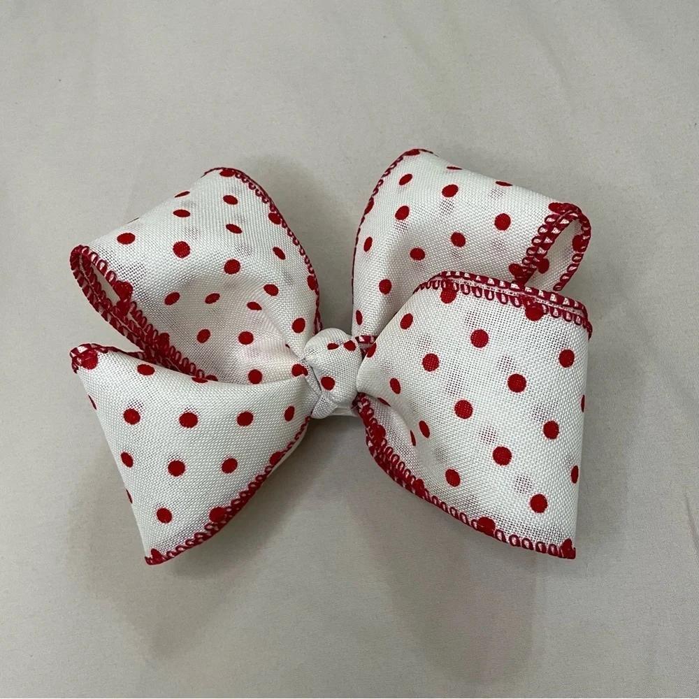 Handmade red Polka Dot Hair Bow for kids clip double layer valentines day chic
